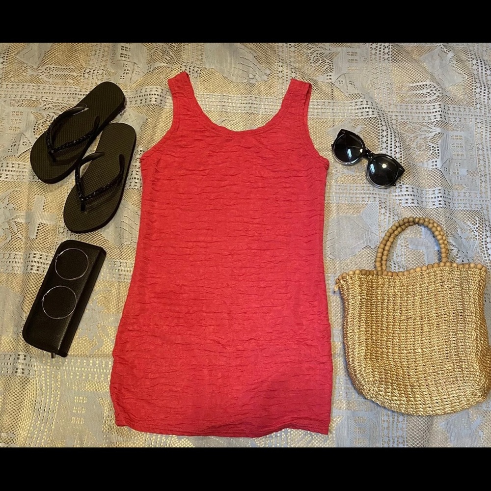 Summer Women Stretch Ruched Sleeveless Bodycon Mini Dress Dark Pink/Rose XS